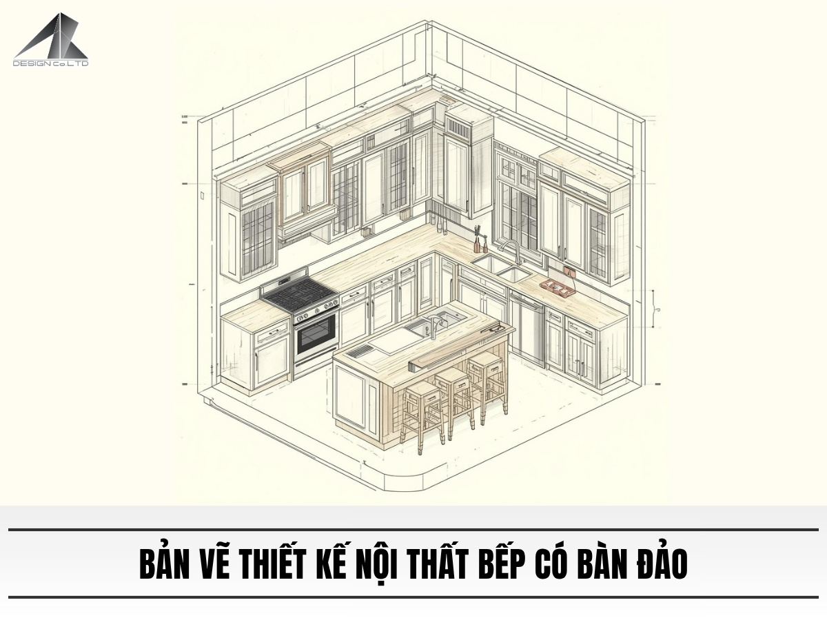 Bản vẽ bếp có bàn đảo