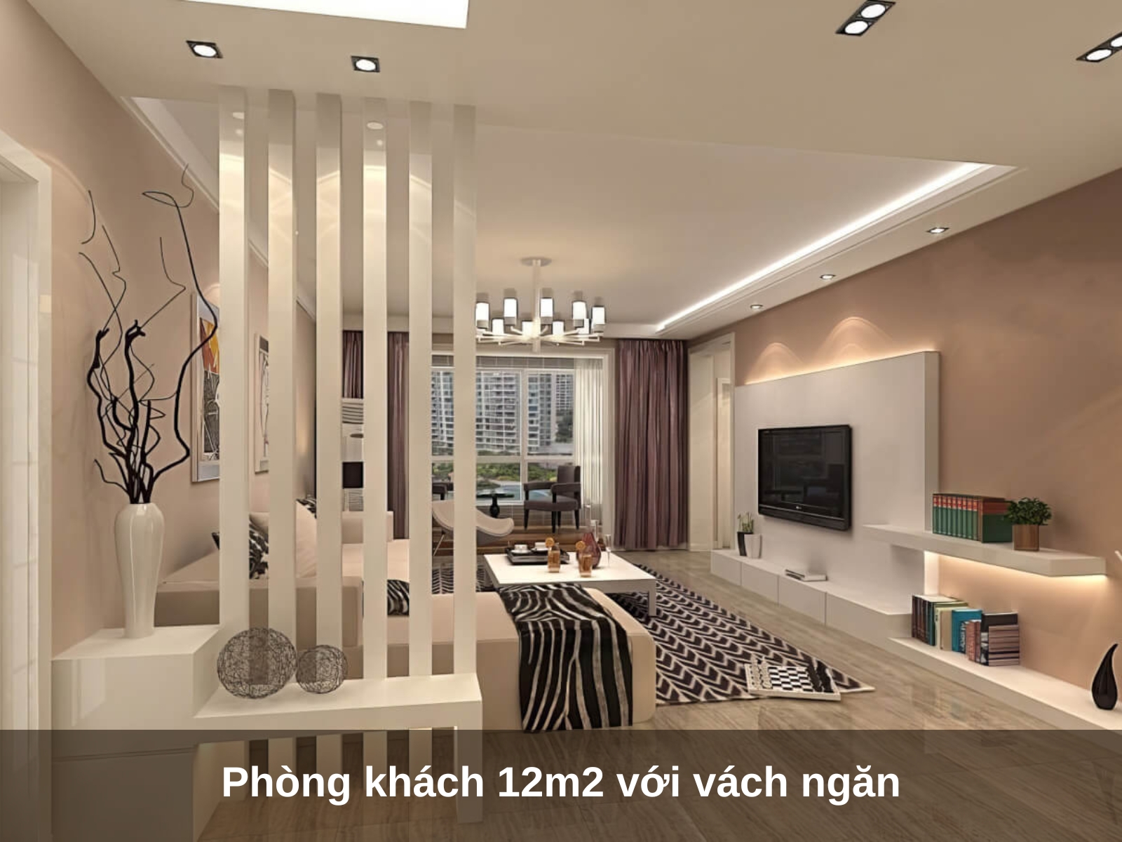 Phong khach 12m2 voi vach ngan