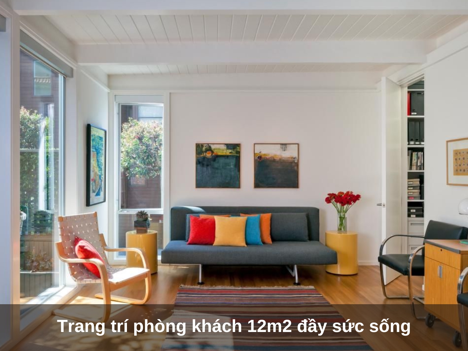 Trang tri phong khach 12m2 day suc song