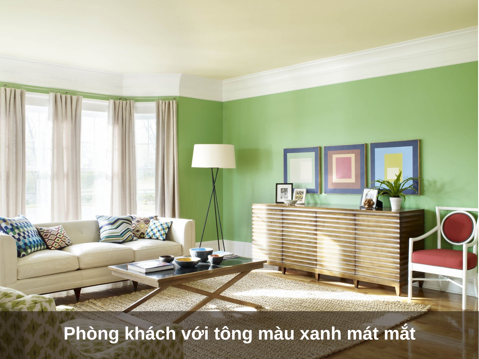 Phong khach voi tong mau xanh mat mat