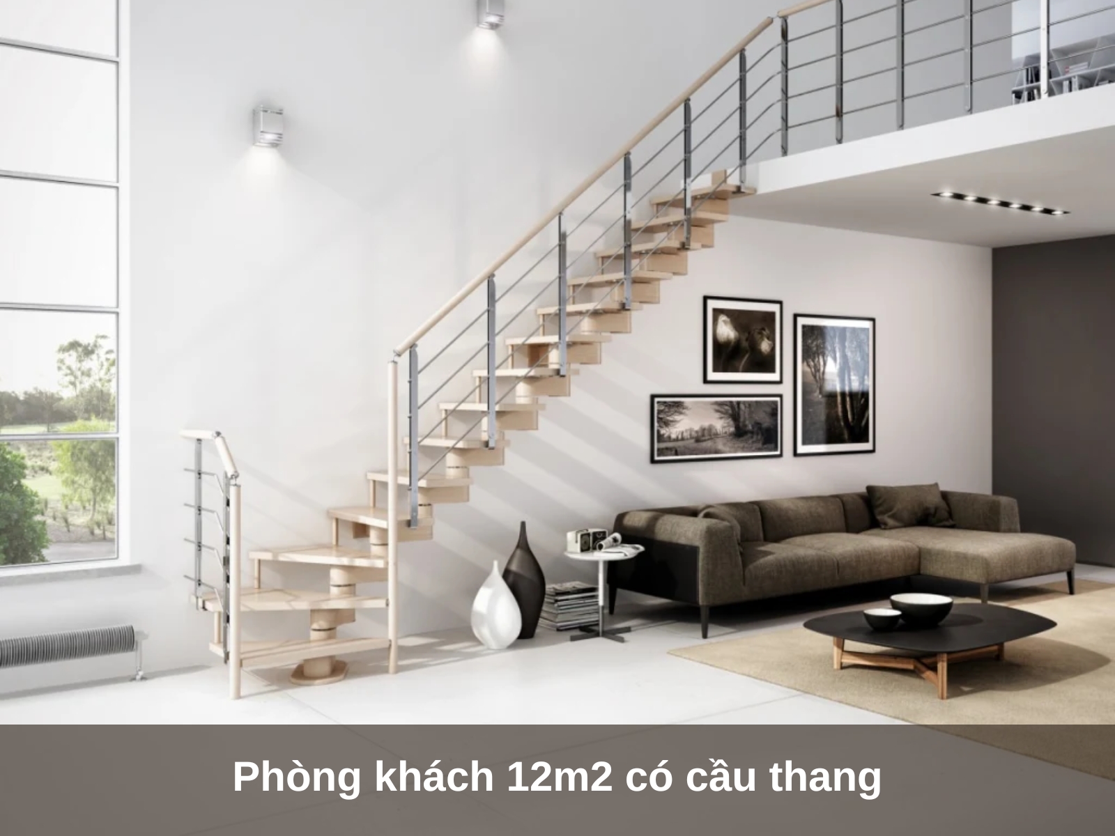 Phong khach 12m2 co cau thang