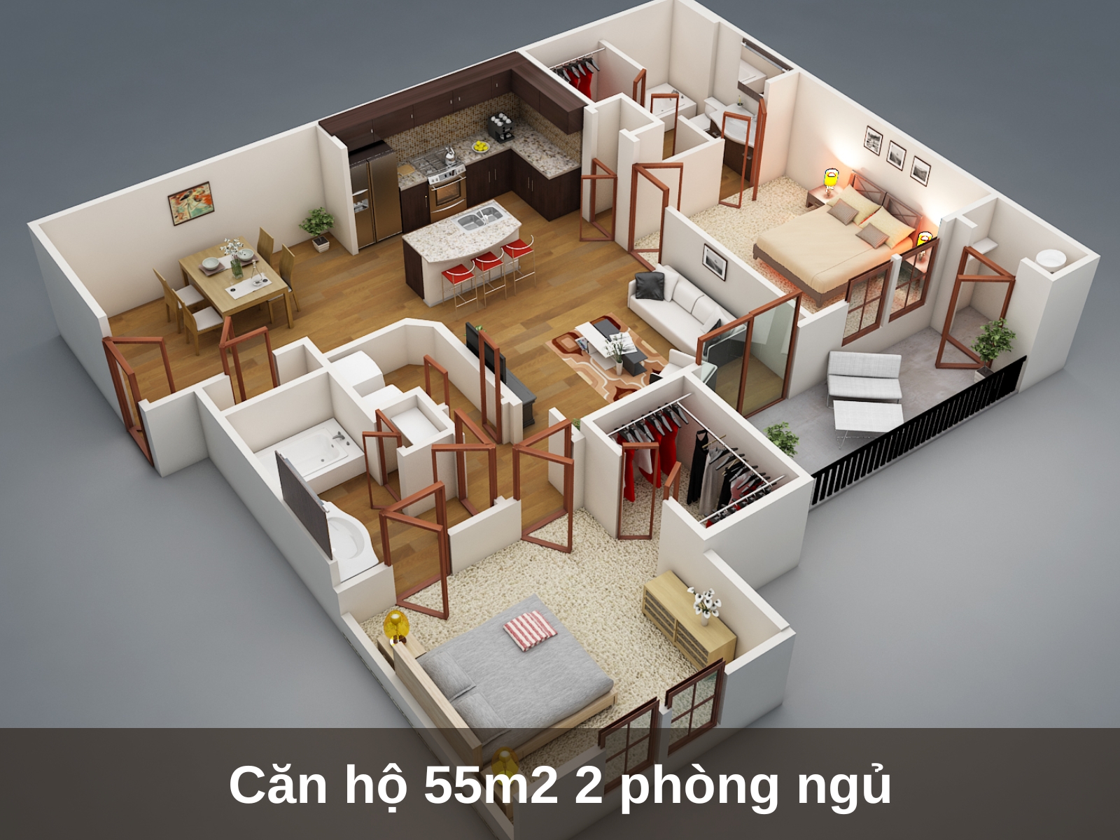 nhung mau thiet ke can ho chung cu 2 phong ngu theo dien tich
