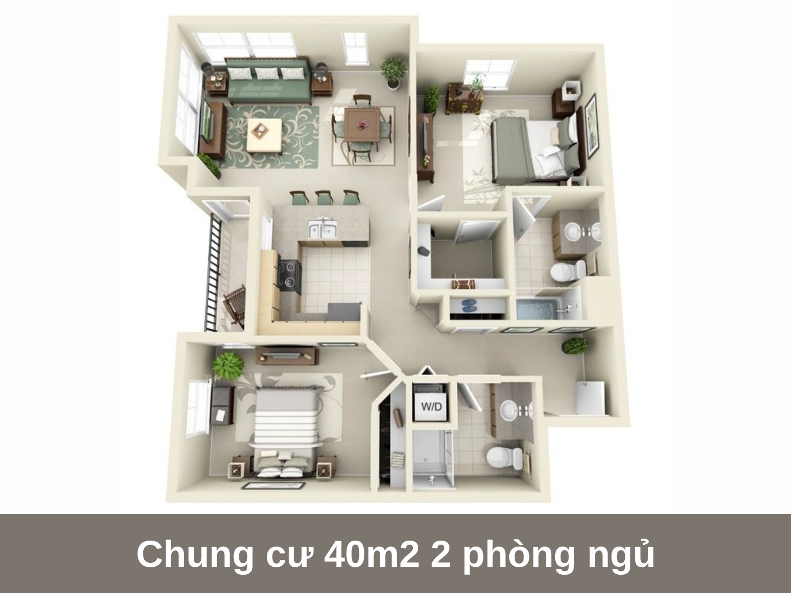 nhung mau thiet ke can ho chung cu 2 phong ngu theo dien tich