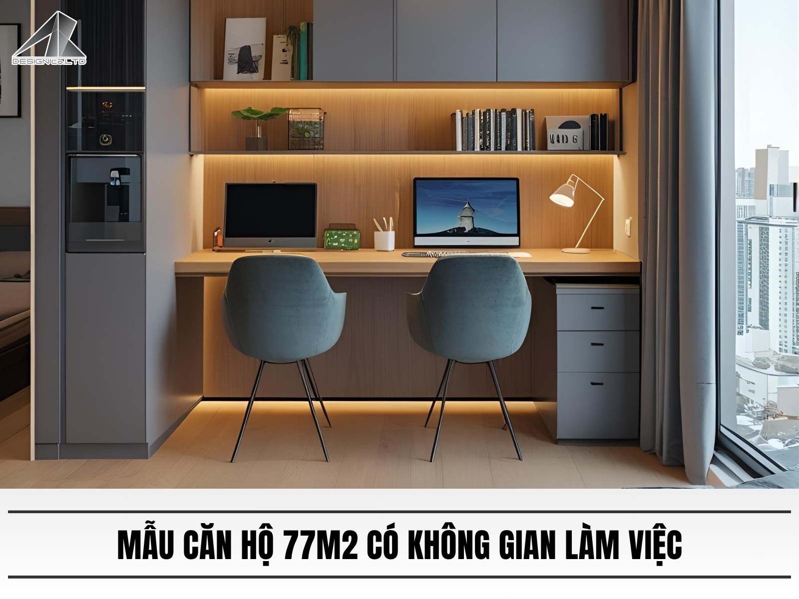Mau thiet ke can ho 77m2 tich hop khong gian lam viec