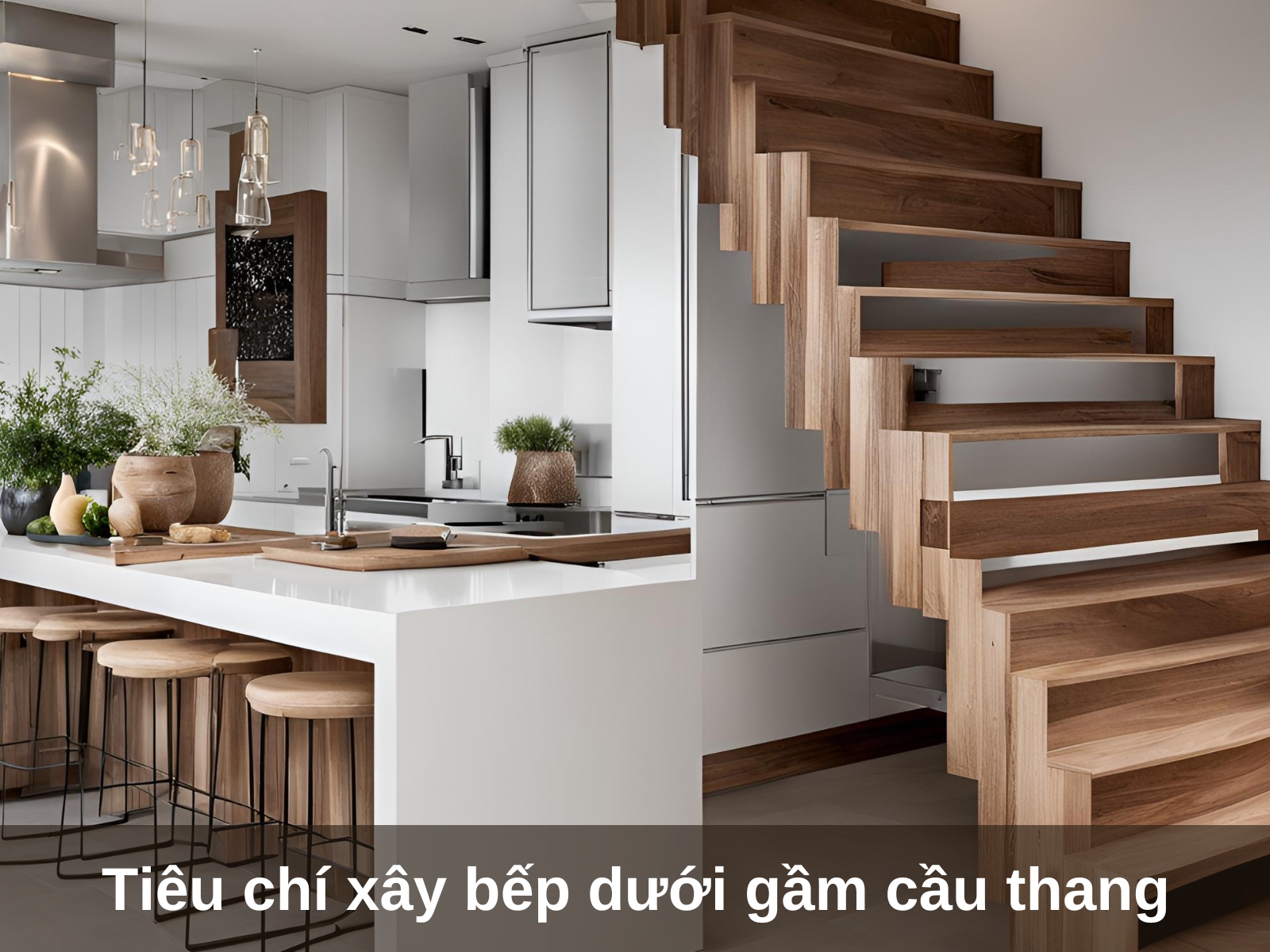 Tieu chi thiet ke khong gian bep duoi gam cau thang