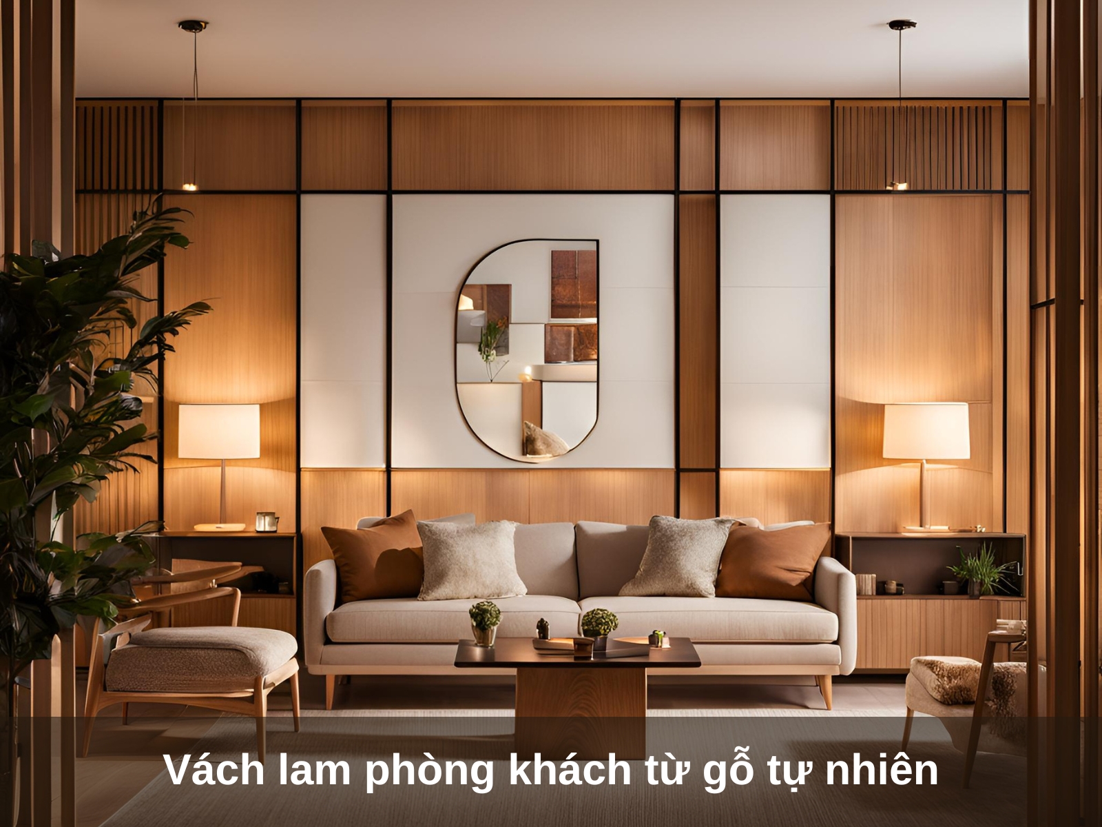 Vach lam phong khach tu go tu nhien