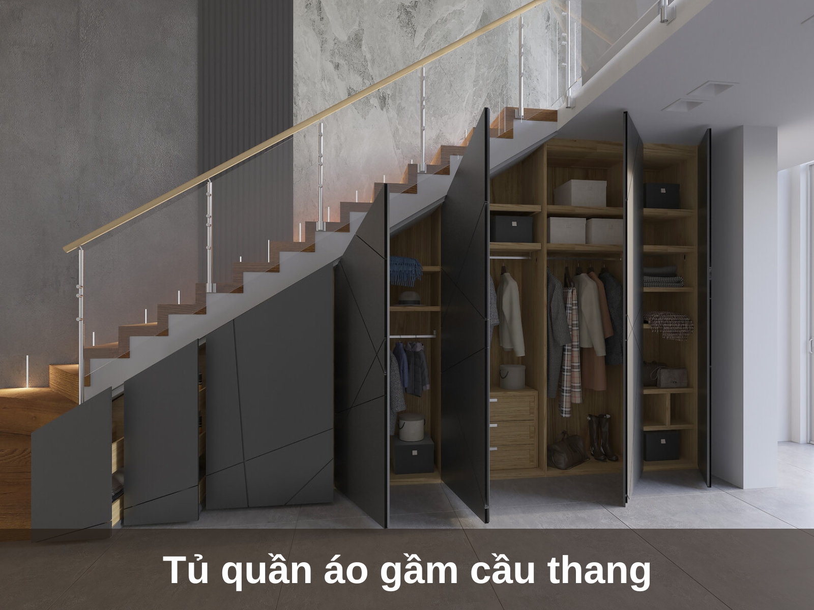 tu quan ao gam cau thang
