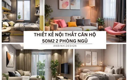Thiết kế nội thất căn hộ 50m2 2 phòng ngủ